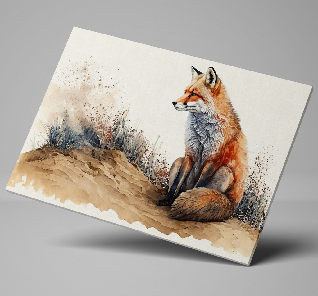 Fox Watercolour Style Wildlife Countryside Canvas Wall Art