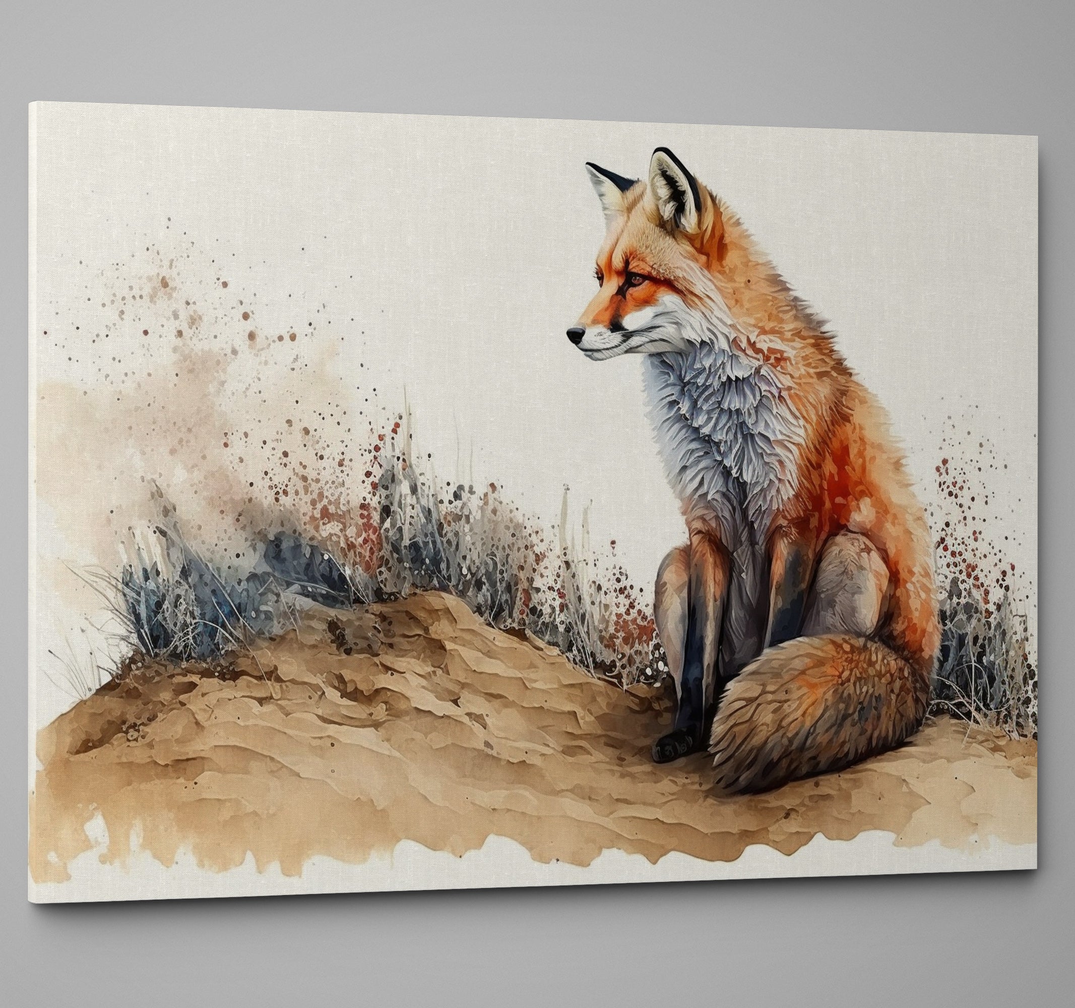 Fox Watercolour Style Wildlife Countryside Canvas Wall Art