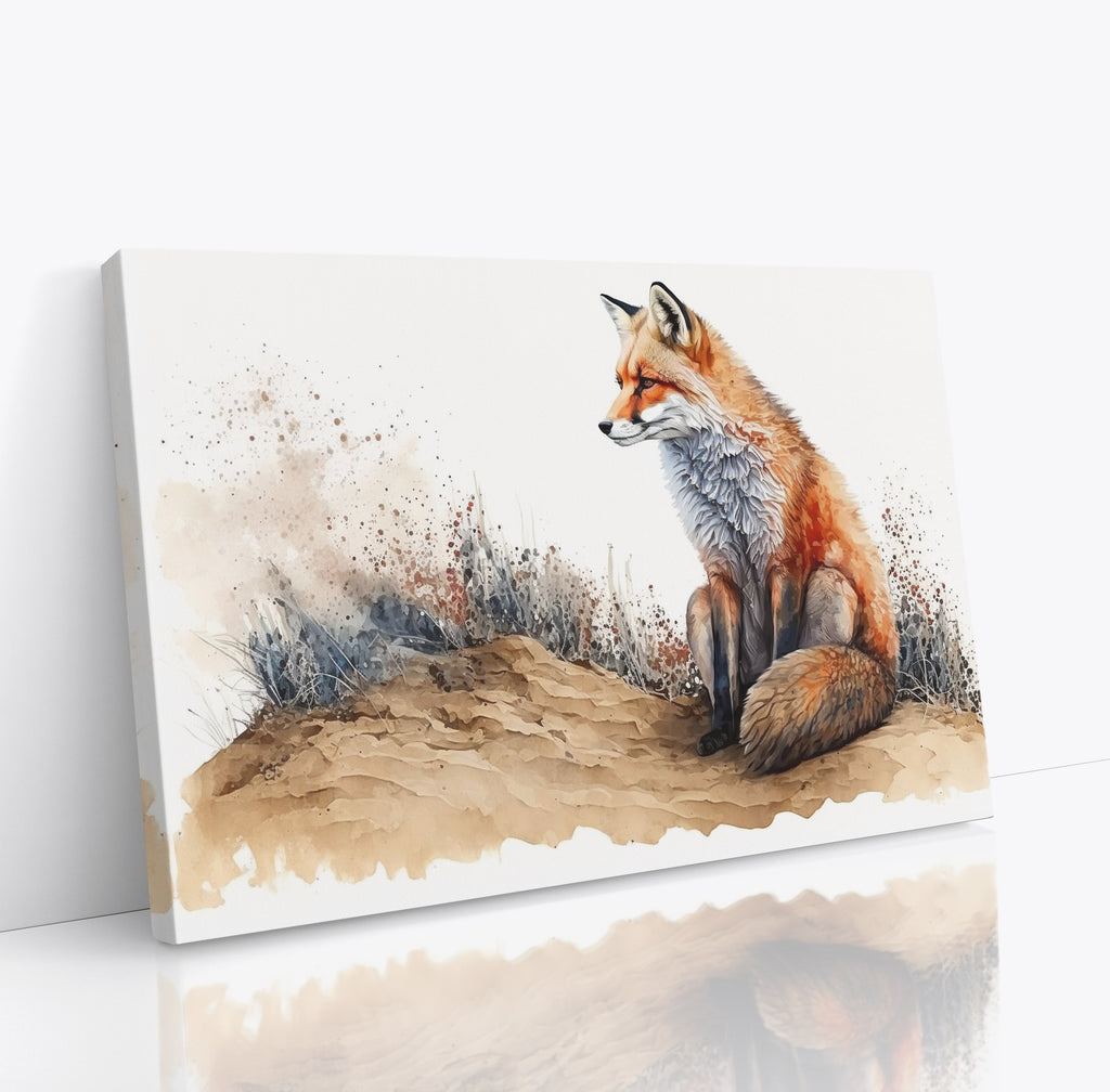 Fox Watercolour Style Wildlife Countryside Canvas Wall Art